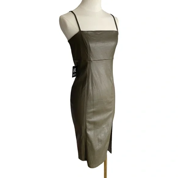 NWT Express Body Contour Faux Leather Cami Midi Dress Olive Green Small - Picture 6 of 13